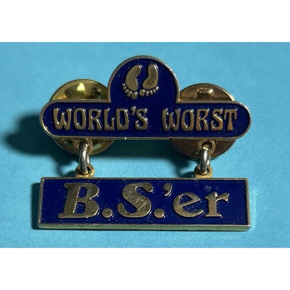 Vintage ©Hang Ten -World’s Greatest B.S.’er Award Dangle Lapel Pin or Brooch - Picture 1 of 2